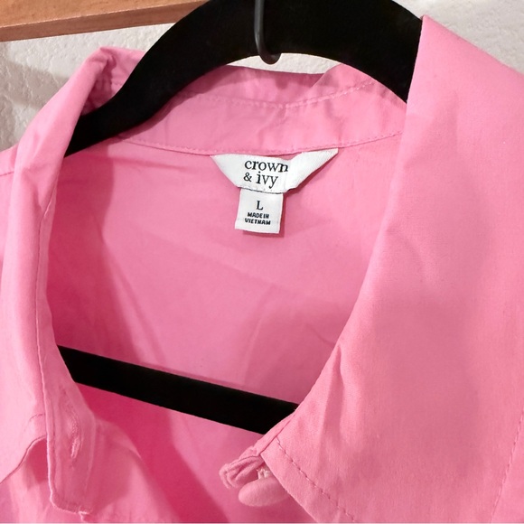 Crown & Ivy Pink Tiered Button Down Ruffled Sleeve Cotton Maxi Dress Size LG 🩷 - Picture 2 of 5